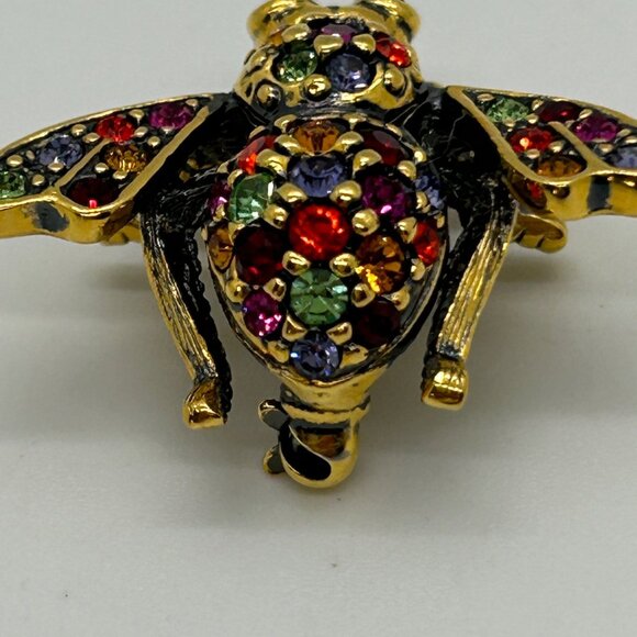 Joan Rivers Signed Bee Brooch Jewel Tone Rhinestone Vintage Gold Tone Insect Pin - Picture 5 of 11